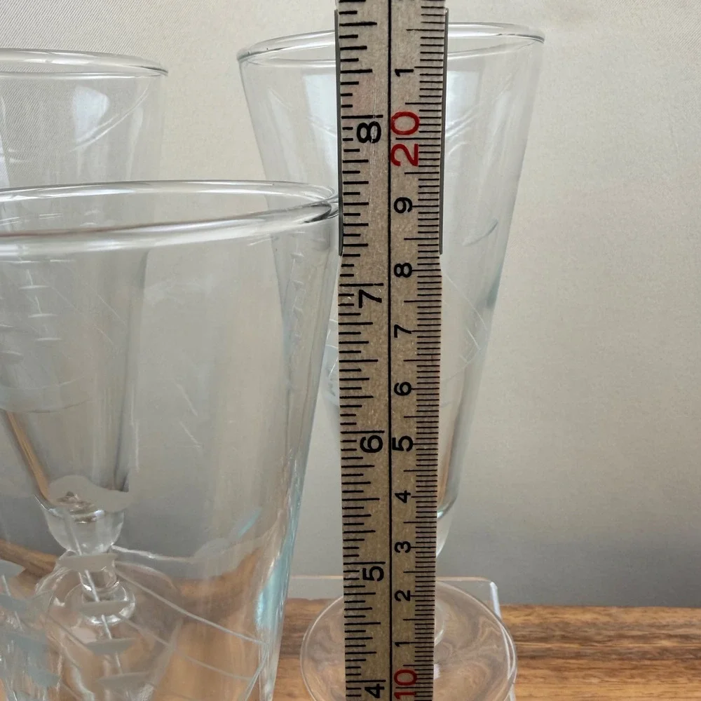 Vintage Javit Crystal Etched Clipper Ship Pilsner Glasses Set of 4 Nautical Bar
